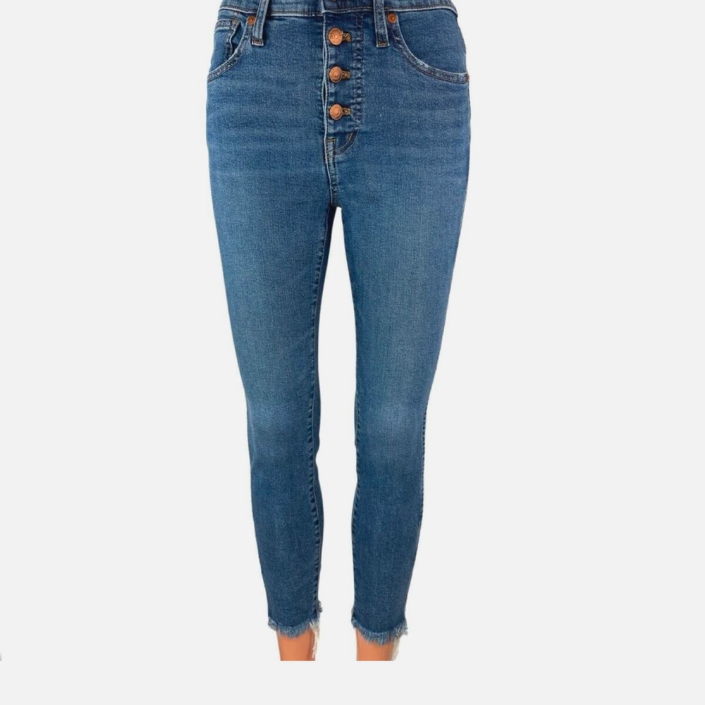 Madewell Blue 10" High Rise Skinny Button Fly Frayed Hem Crop Denim Jeans 24